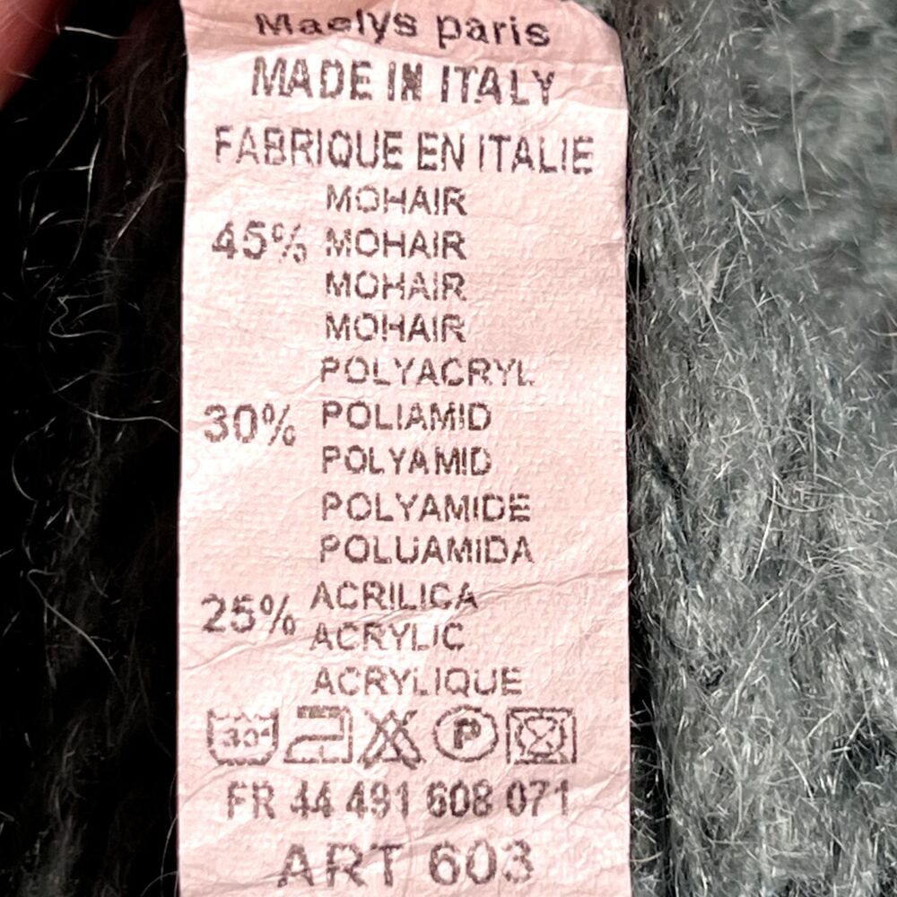 Maëlys Paris Sz L Mohair Blend Open Cardigan Blue "Wasabi" Made in Italy Art 603 - Picture 6 of 8